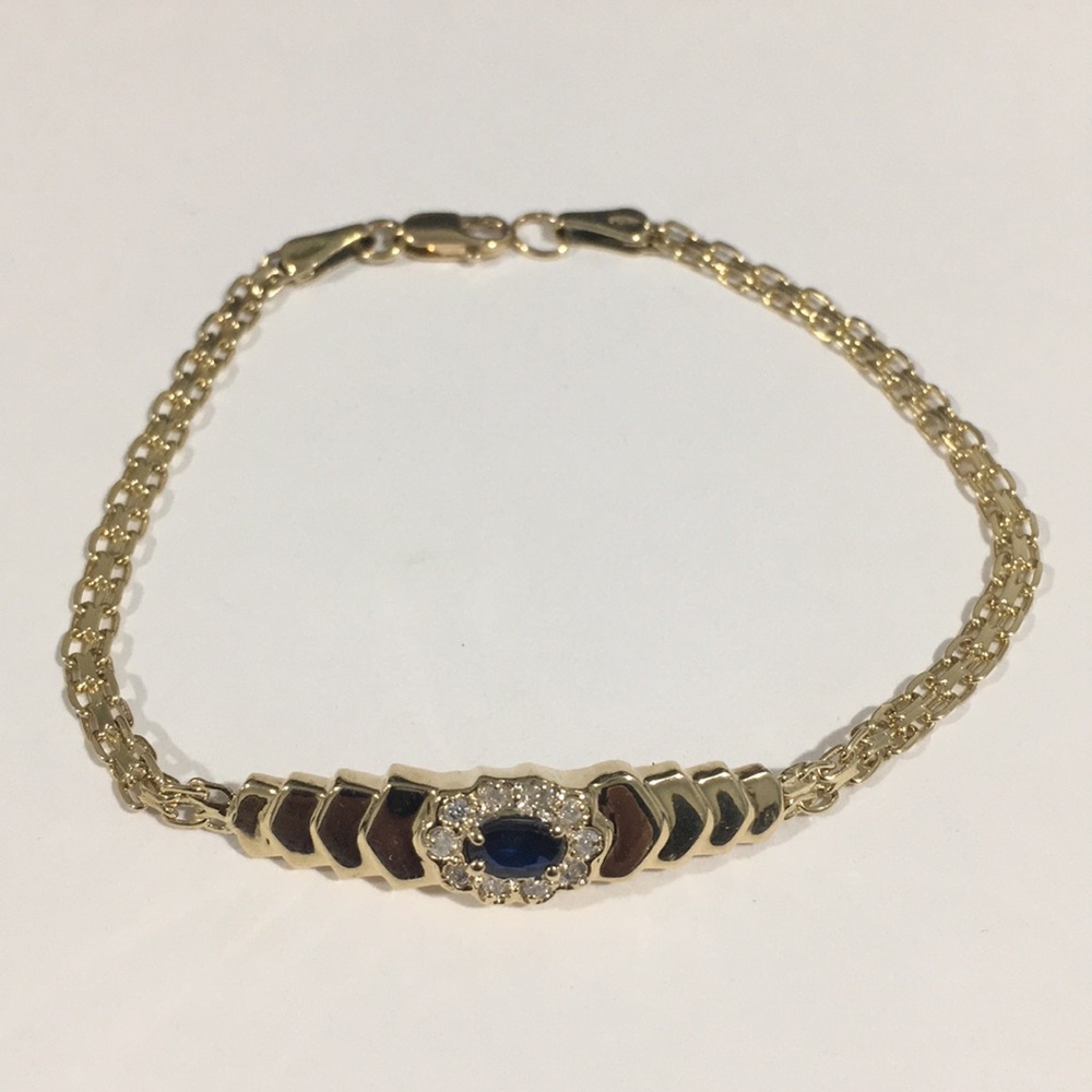 14k Yellow Gold Diamond 💎 & Sapphire Bracelet - Picture 3 of 6